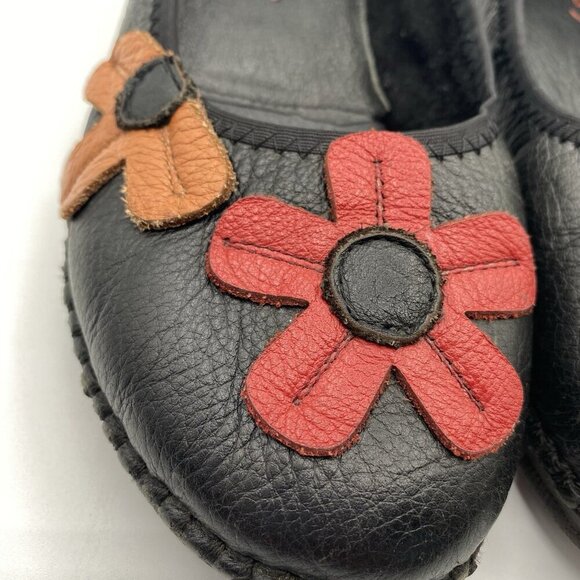 Red Dragonfly Floral Appliqué Black Leather Loafers US Size 5.5, Chinese Sz 225 - Picture 6 of 14